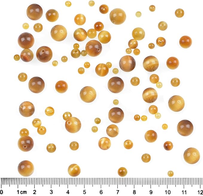 bymitel 140pcs crystal beads stone gemstone round energy healing loose beads with stretch cord for jewelry making bracelets anklets (light yellow tiger's eye, 8mm 140pcs)