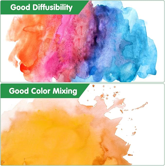 48-Color Solid Watercolor Set for Adults - 20pcs Watercolor Papers,2pcs artist brushed,2pcs water pens,Sponge & Cleaner - Perfect Travel Watercolor Kit for Artist,Beginners,Painting Lovers