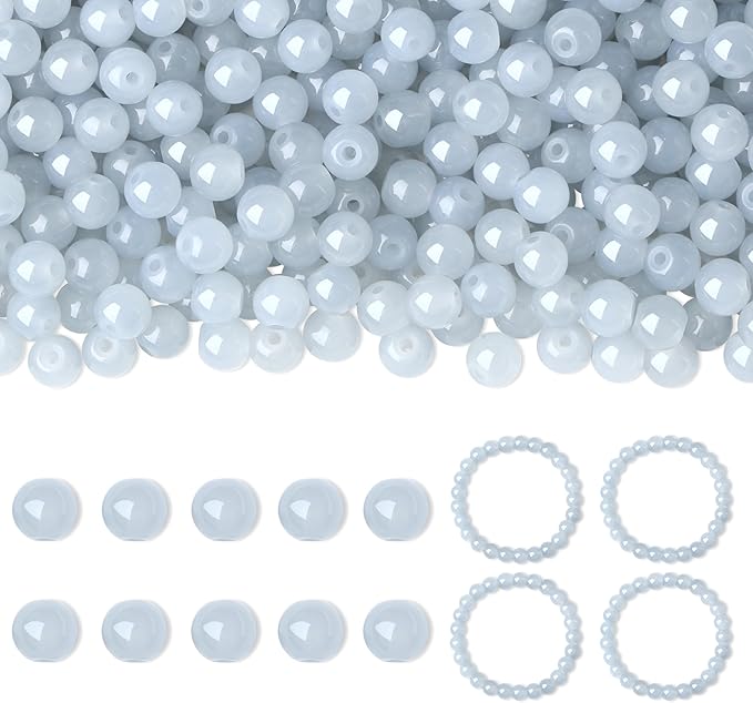 500Pcs Gray Glass Beads for Earring Bracelets,8mm Round Glass Crystal Beads for Jewelry Making Kits Bracelet Necklaces DIY Crafts for Beginners(Gray)