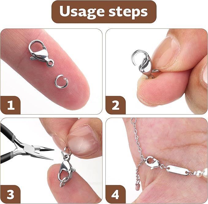 300pcs Stainless Steel Lobster Claw Clasps for Necklace/Bracelet Jewelry Making, 12mmx6mm Jewelry Clasps and Closures, Tarnish-Resistant & Colorfast Lobster Clip Findings & Open Jump Rings Set