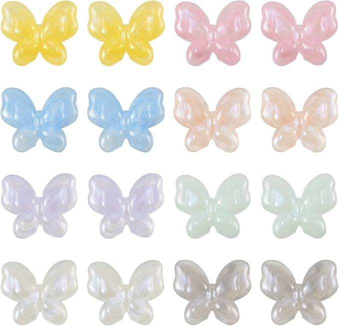 FASHEWELRY 80pcs Acrylic Butterfly & Pony Beads - Assorted Cute Kawaii Animals, Glitter, Colorful Kandi Bracelet & Necklace Beads for Jewelry Making