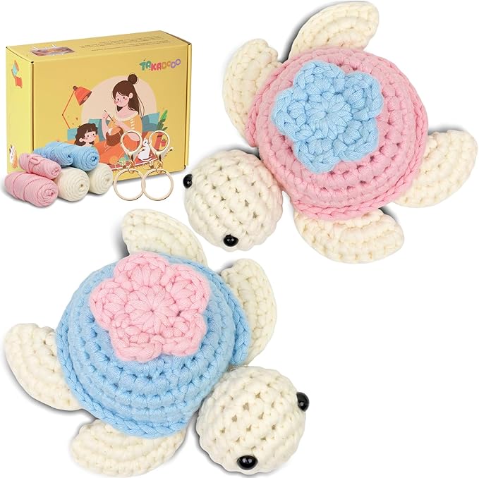 TAKADODO Crochet Kit for Beginners - Learn to Crochet Kits for Adults Beginner with Step-by-Step Video Tutorials - Crochet Kits for Adults and Kids (Turtle)