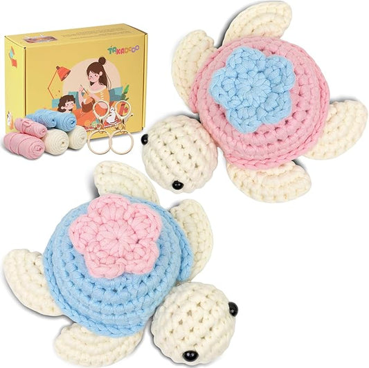 TAKADODO Crochet Kit for Beginners - Learn to Crochet Kits for Adults Beginner with Step-by-Step Video Tutorials - Crochet Kits for Adults and Kids (Turtle)