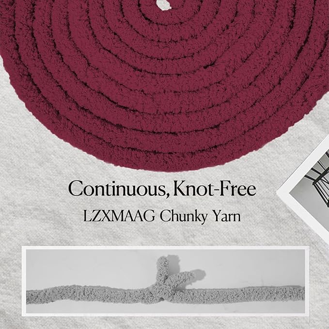 Chunky Yarn for Hand Knitting and Blankets – Super Soft Jumbo Chenille Yarn Pack for Crocheting, Bulky DIY Projects, 8 Skeins(Wine Red)