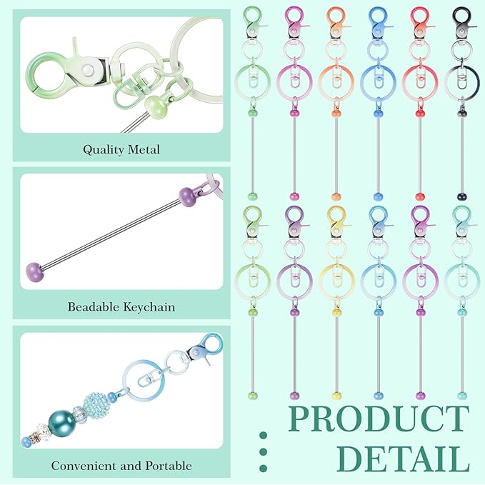 Tondiamo 24 Pcs Beadable Keychain Bars Bulk Beads for Keychain Making Kit Gifts for Women Men DIY Crafts(Gradient Color)