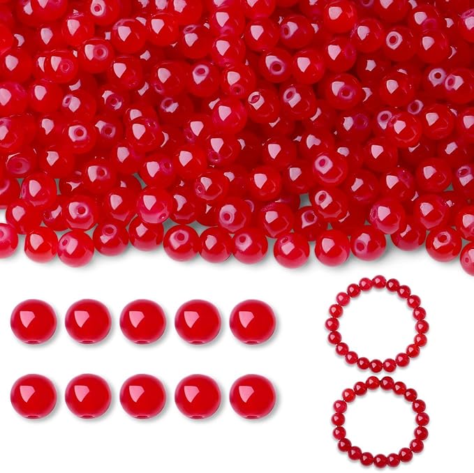 500Pcs Red Glass Beads for Bracelets, Round 8mm Crystal Beads for Bracelet Jewelry Making Earring Necklaces Kits and DIY Crafts Suitable for Beginners(Red)