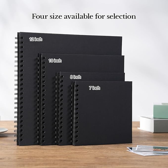potricher 8 x 8 Inch DIY Scrapbook Album 40 Pages Hardcover Kraft Paper Scrap Book Photo Albums Memory Book for Wedding and Anniversary Family (Black, 8 Inch)