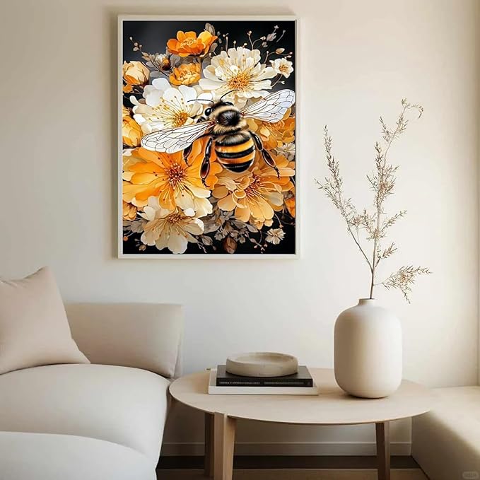 HMZephitiquc Bee Paint by Numbers Kit for Adults Beginners, Adult Paint by Number Kits on Canvas Bee, Easy DIY Craft Painting by Numbers Home Wall Decor 16x20 in