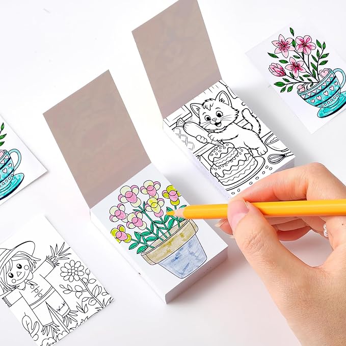 Bomichi Women's Mini Coloring Book, 4 Pack 3.1 x2.1 inches Small Coloring Sticker Book for Adult to Relax and Relieve Anxiety