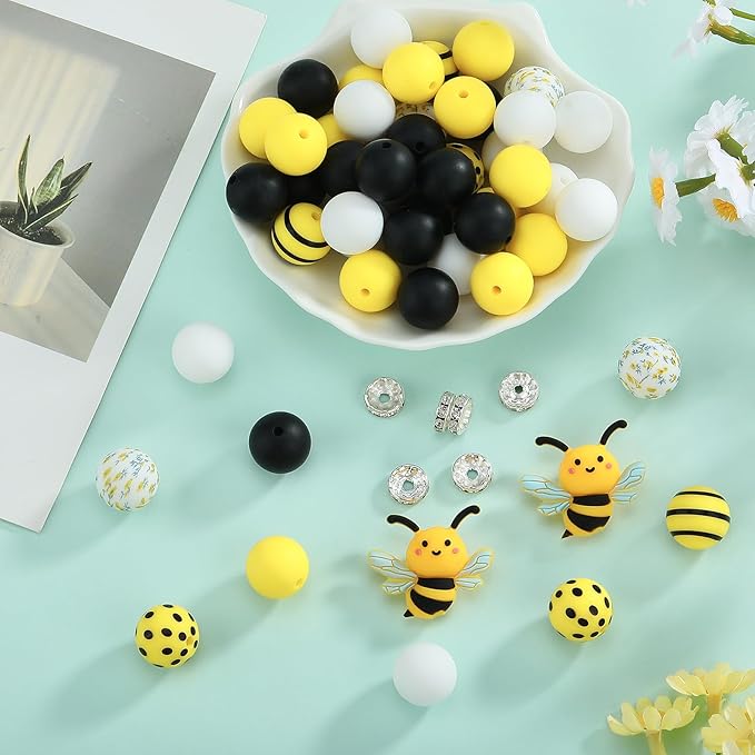 45 Pcs 15mm Silicone Beads 3D Animal Focal Beads for Pens Printed Silicone Beads Bulk for Keychain Bracelets Making and Other Handmade Crafts（Bee