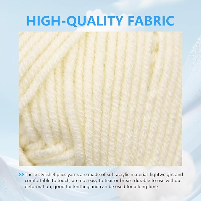 4 Rolls Comfy Blend Milk Wool Plain Knitting & Crochet Yarn Bulk Starter Kit for Colorful Craft DIY