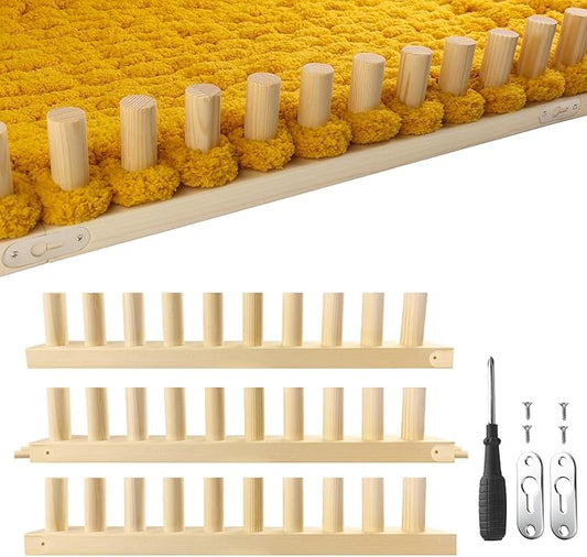 chunky blanket loom knitting looms and boards, adjustable size wooden loom for blanket, no needles required hand knitting kit for diy yarn craft, home decor, stress relief, beginner friendly (46 in)