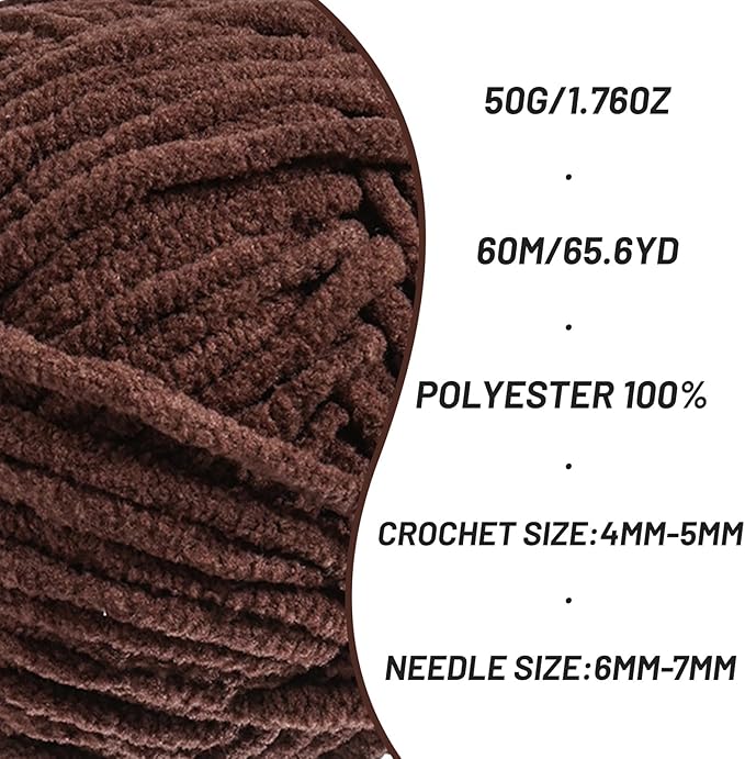 4 Packs Plush Chenille Chunky Crochet Yarn - Baby Yarn for Crocheting Soft - Velvet Yarns Knitting for Blankets Crafts - Fluffy Amigurumi Yarns 200g/262.5yds (4 Dark Coffee)