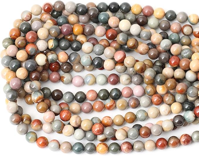 cheavian 45pcs 8mm natural usa picture stone gemstone round loose beads for jewelry making diy findings 1 strand 15"