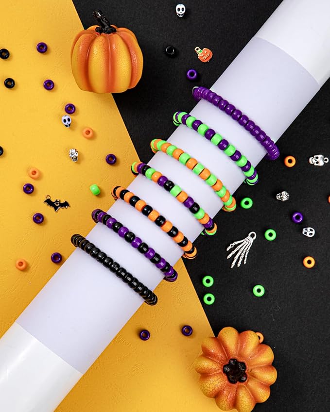 1000Pcs Halloween Pony Beads, Plastic Kandi Beads for Bracelet Making, Hair Braids, Necklaces, Key Chains, Jewelry, Party
