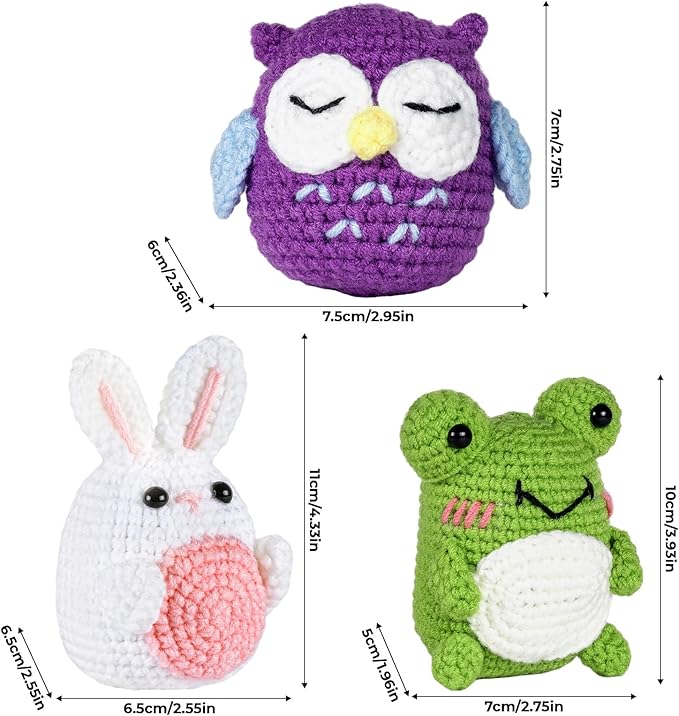 YESJOLI Crochet Animals kit for Beginners,Crochet Knitting kit Crafts for Adult Women DIY with Step-by-Step Video,Easy Learn tutorials to Crochet Kits,Yarns,Hook,Accessories (White Rabbit Frog owl)