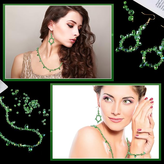 Kigeli 1280 Pcs Glass Beads Bulk Assorted Crystal Beads for Jewelry Making Faceted Teardrop Rondelle Briolette for DIY Crafts Necklace Wristband Earring Kit(Classic,Green)