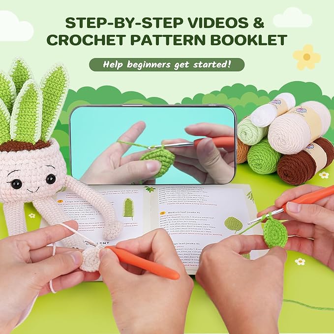Crochet Kit for Beginners, Beginner Crochet Kit for Adults with Step-by-Step Video Tutorials, DIY Crochet Animal Kits Knitting Supplies