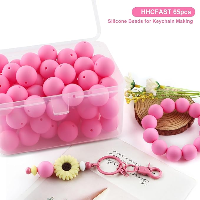 65Pcs 19mm Silicone Beads for Keychain Making Bracelet Necklace, Bulk Round Silicone Beads for Pens(Pink)
