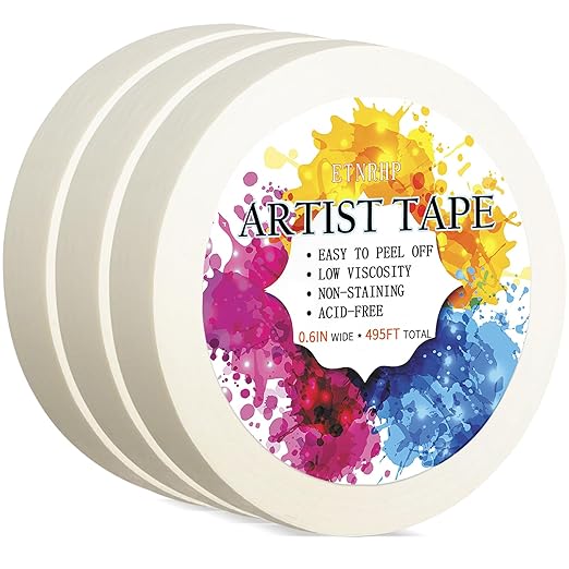 Low Tack White Artist Tape for Watercolor Paper Drafting Art Masking Tape Acid Free Painter Watercolor Tape for Painting Canvas Framing, 0.6 inch Wide 495FT Long Total