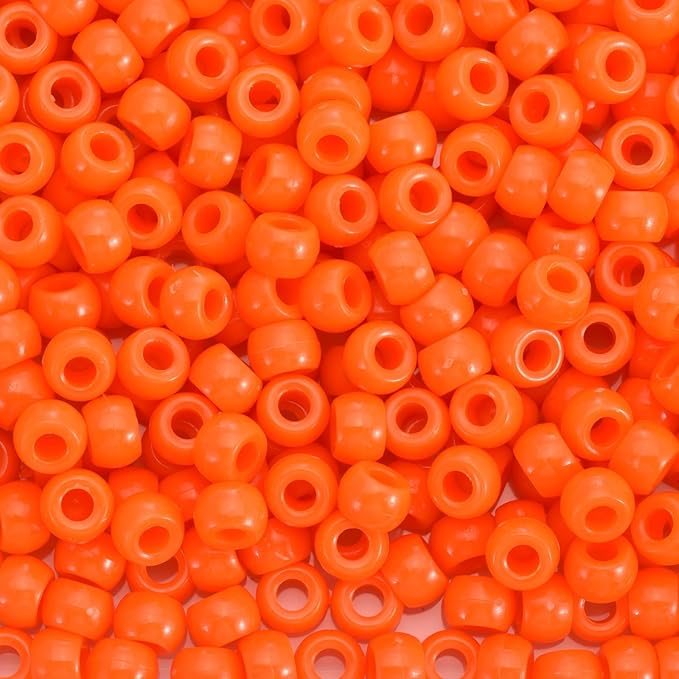 sunrica 1100pcs orange pony beads 6x9mm large hole plastic beads for kandi, hair braids, keychains, friendship bracelets