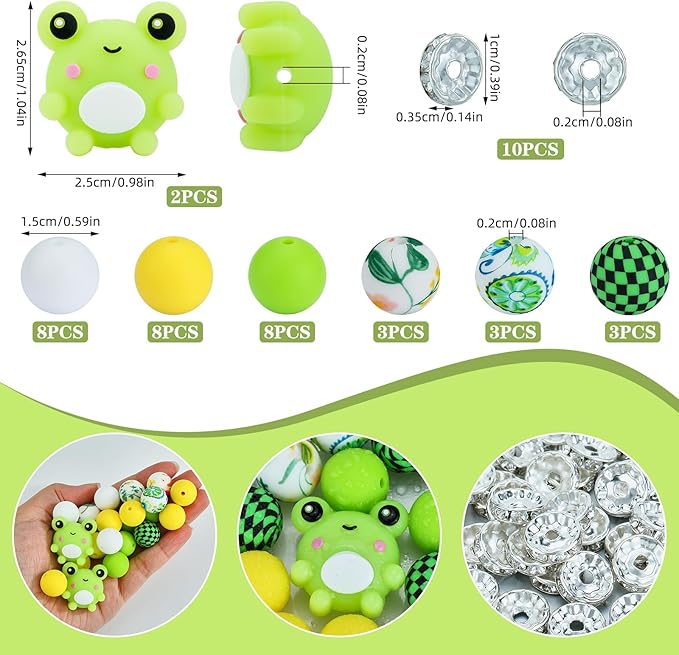 45 Pcs 15mm Silicone Beads 3D Animal Focal Beads for Pens Printed Silicone Beads Bulk for Keychain Bracelets Making and Other Handmade Crafts(Frog)
