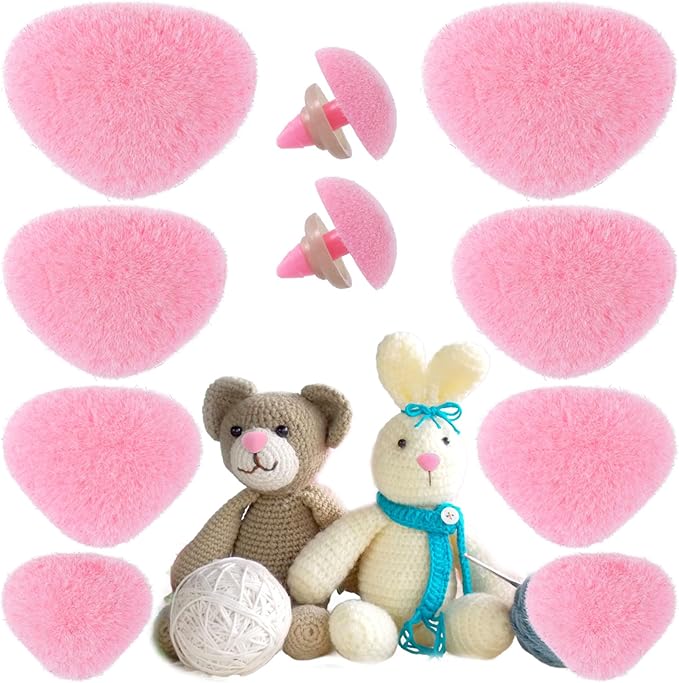 CustomyLife 32pcs Safety Noses for Amigurumi, 11/15/17/18mm Plastic Doll Noses for Crochet, Flocking Teddy Bear Noses Stuffed with Washers for Craft Puppet Plush Toy Accessories- Pink