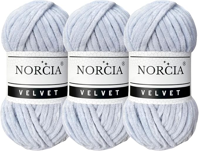 Soft Velvet Yarn Chenille Yarn for Crocheting Baby Blanket Yarn for Knitting Amigurumi Yarn Fancy Yarn for Crochet Weaving Craft (Moon Shade Grey, 3 Skeins)