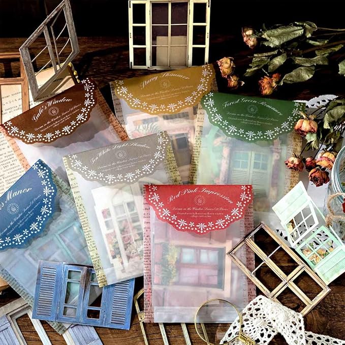 60pcs Textured Cardstock Hollowed Window Frame Stickers for Junk Journals Vintage Cutouts Scrapbook Stickers for Scrapbooking Supplies Clearance Pre-cuts for Journaling Collage Kit Pop-up