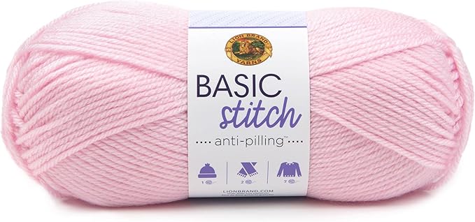 Lion Brand Yarn Basic Stitch Anti-Pilling Yarn for Crocheting, Knitting, and Crafts, Baby Pink, 1 Pack