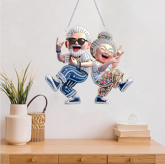 ZeeLionArt Hanging Diamonds Art Kits for Adults,Fun Elder Pendant Diamonds Painting Art Kit,6.3x7.1inch Acrylic Diamonds Painting Board Kit Ornament, Special Crystal Diamond Hanging Ornament