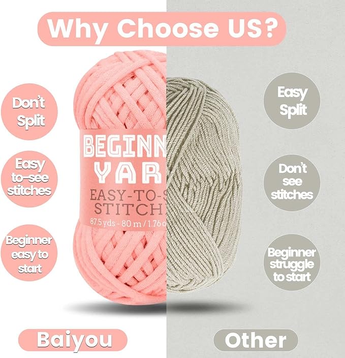3x50g Beginners Light Pink Yarn, 260 Yards Light Pink Yarn for Crocheting Knitting, Easy-to-See Stitches, Worsted Medium #4, Chunky Thick Cotton Nylon Blend Yarn Yarn for Crocheting