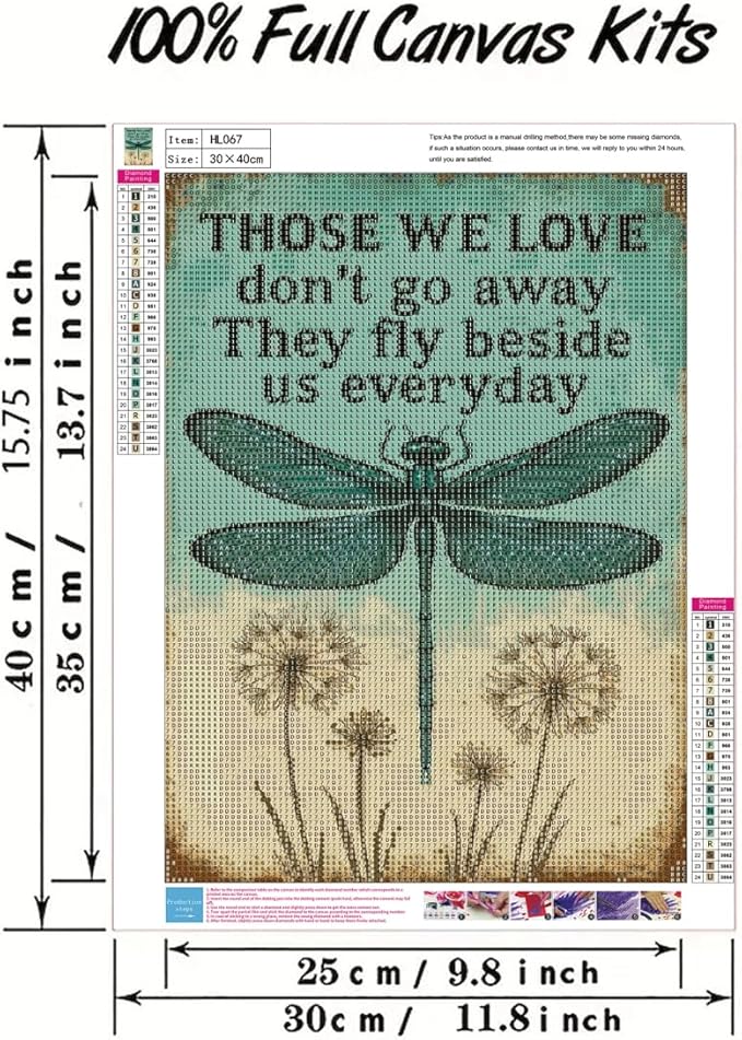 GEMFAMILY 5D Diamond Art Kits for Adults, Dragonfly Dandelion Diamond Painting Kits for Beginners,DIY Round Full Drill Diamond Painting Kits for Home Wall Decor 12 x 16 Inch