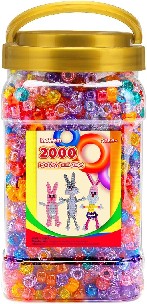iooleem pony beads(2000pcs glitter pony beads), beads for bracelets making, beads for crafts, beading supplies, friendship bracelets making.