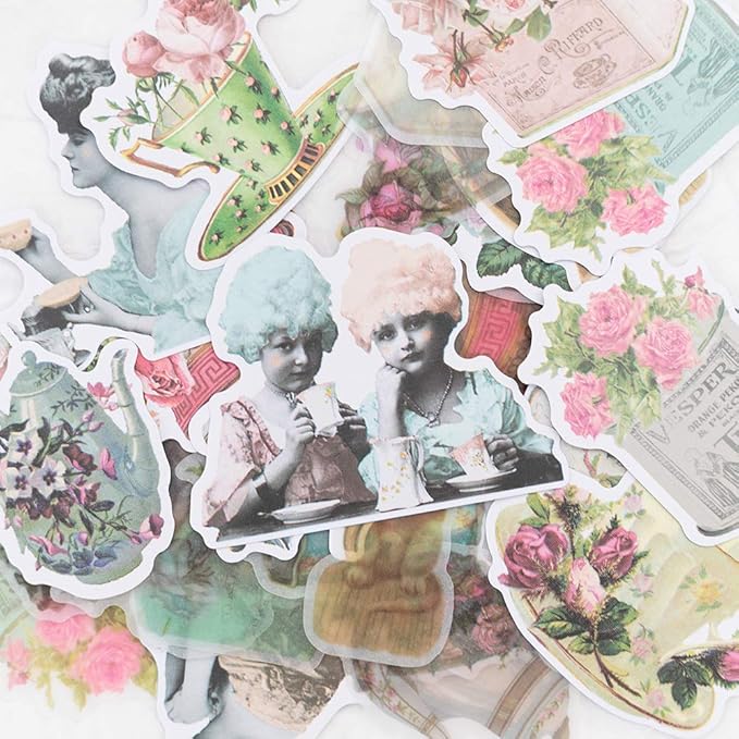 Alideco 80Pcs Vintage Victorian Tea Scrapbooking Stickers Scrapbook Paper Aesthetic Kawaii Girls Stickers for Journaling Assorted Phone Adult