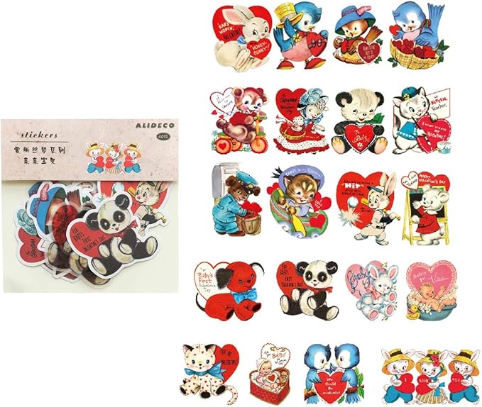 Alideco 80Pcs Vintage Scrapbooking Stickers Lovely Animals Funny Aesthetic Kawaii Stickers for Adult for Girls Journaling Assorted Phone Adult
