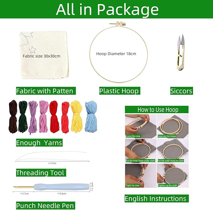 DIY Punch Needle Kits for Beginners Cute Cartoon Koala Portrait with Hoop Embroidery Punch Needle Starter Craft Set Easy for Adults and Children Festival Gift and Decoration 20x20cm-3