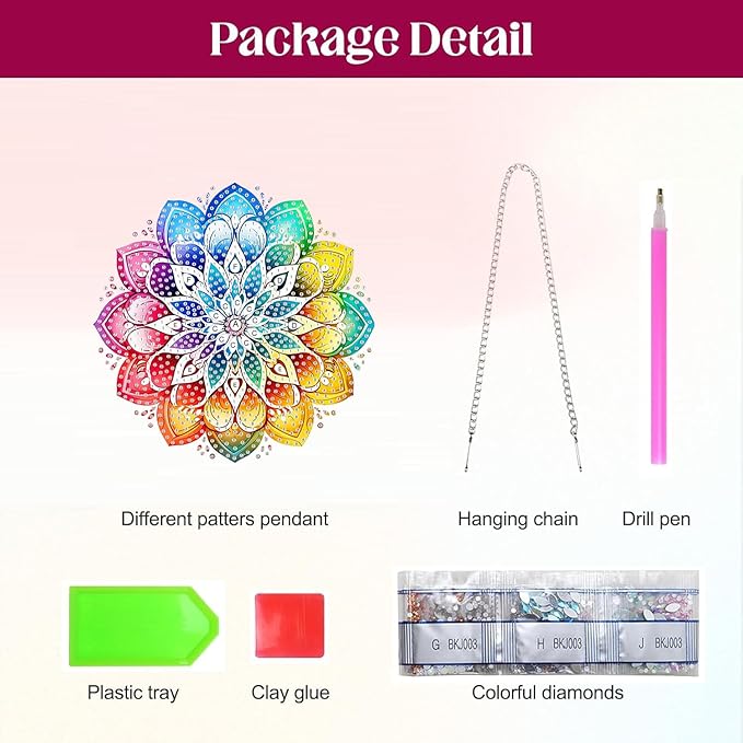 Masendp Mandala Hanging Diamond Art Kits for Adults, Special Shaped Colored Diamond Painting Pendant Ornaments Kit DIY Crystal Rhinestone Gem for Home Decoration and Gifts
