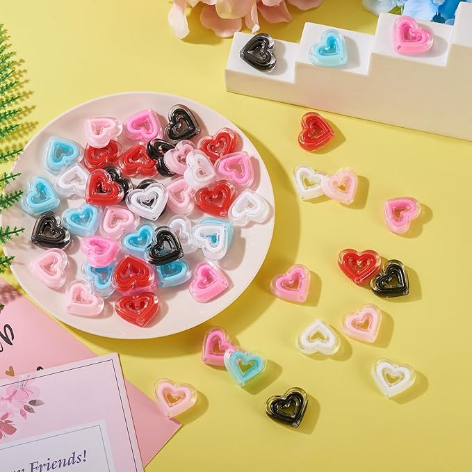 FASHEWELRY 60Pcs Acrylic Crystal Heart Beads Clear Love Heart Beads Candy Color Cute Pony Bead Aesthetic Bead for Valentine Day Bracelet Necklace Jewelry Making