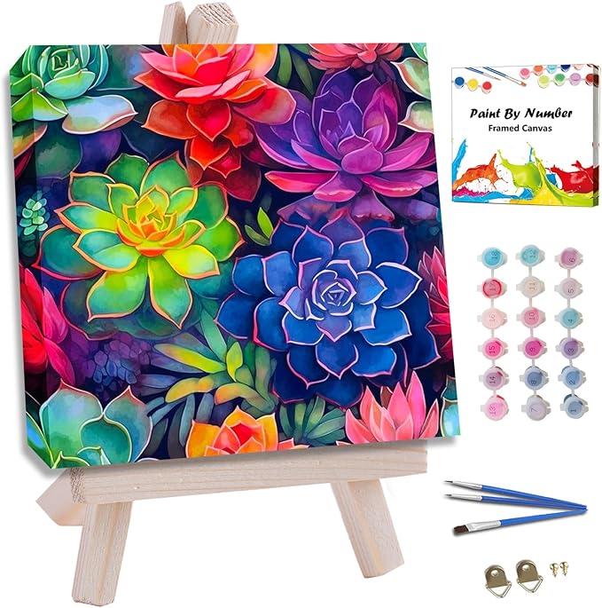 JUJUHOOD Succulent Plant Framed Paint by Numbers Kit for Adults Beginner & Kids Ages 8-12,Easy Paint by Number Without Easel, Acylic Paint by Numbers for Gift Home Wall Decor (10x10Inch)