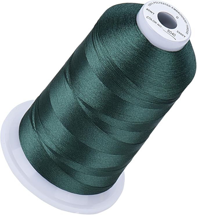 Simthread 5500Yds Embroidery Thread, 5000M High-Yardage 40WT 100% Polyester Thread – 170+ Vivid Colors, High-Speed Rated – Compatible with Brother, Singer, Janome & More - Pine Green S040