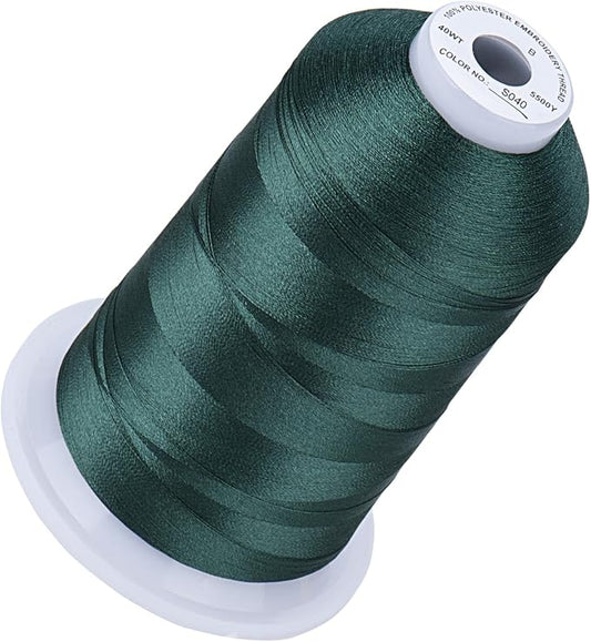 Simthread 5500Yds Embroidery Thread, 5000M High-Yardage 40WT 100% Polyester Thread – 170+ Vivid Colors, High-Speed Rated – Compatible with Brother, Singer, Janome & More - Pine Green S040