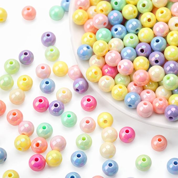 bonny boxx 200pcs 10mm smooth mix ab color acrylic round beads, plastic resin bubblegum balls chunky gumball beads for necklace and bracelet making, crafting supplies