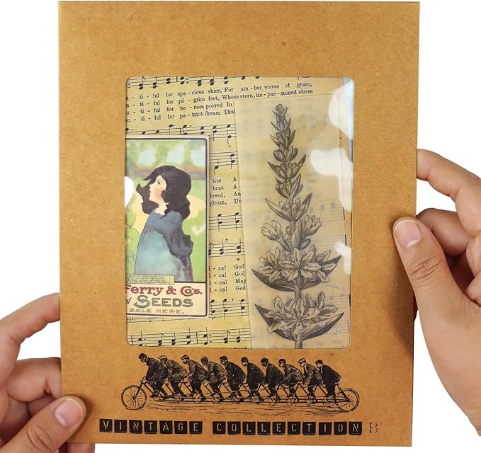 CATaireen Vintage Junk-Journal Mixed Paper Scrapbooking Embellishments Set Retro Journaling Decoupage Stickers Textured Packaging Decorative Cards Tags Kit (Poster B)