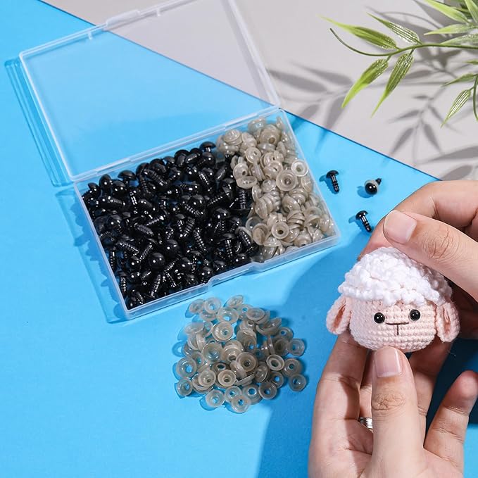 320Pcs 6mm Safety Eyes for Amigurumi Black Craft Doll Eyes for Crochet Animals with Washers, Stuffed Animal Eyes for Plush Dolls Bear Doll Making Supplies