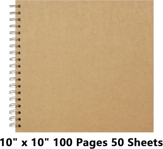 10X10 Inch DIY Scrapbook Photo Album, Kraft Blank Paper Scrap Book 100 Pages Memory Book for Wedding Family, Kraft Color