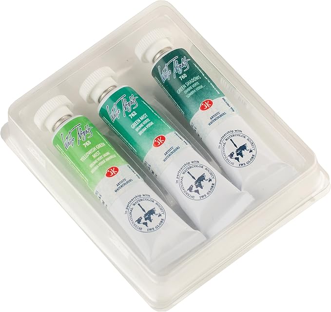 White Nights Extra Fine Artists Grade Professional Watercolor Set 3 * 10ml Tubes Granulating Colors by Nevskaya Palitra (Moss)