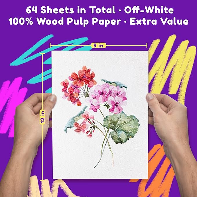 CHALKY CROWN - Watercolor Paper Pad - Water Color Paper Sketch Book - Large Paper for Artists, White - Pack of 2 (64 Sheets)