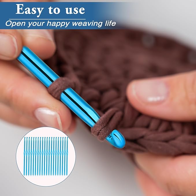 Crochet Hooks, 20 Pcs 5mm Crochet Hook US Size H (Size 8) Aluminum Knitting Needles Crochet Supplies for DIY Yarn Crafts Beginners (Blue)
