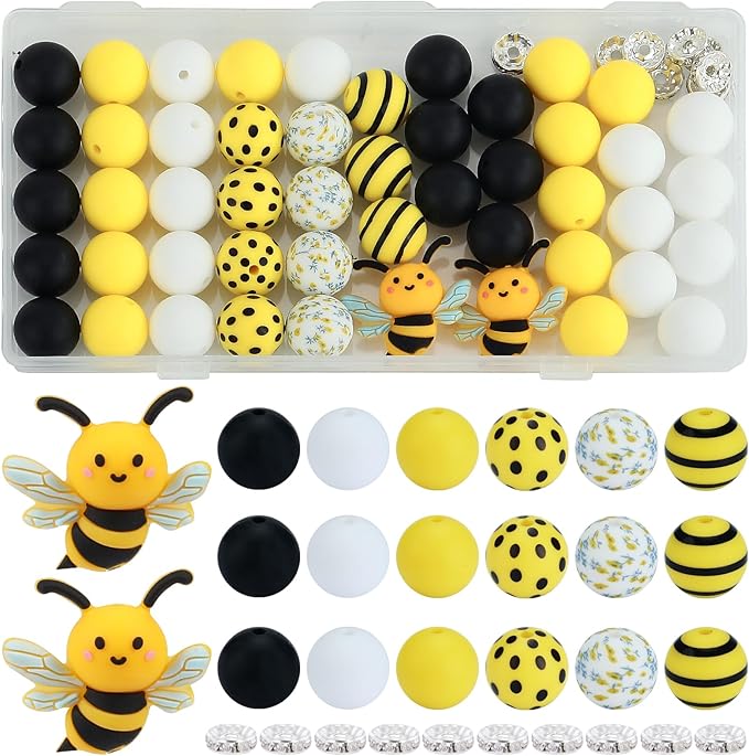 45 Pcs 15mm Silicone Beads 3D Animal Focal Beads for Pens Printed Silicone Beads Bulk for Keychain Bracelets Making and Other Handmade Crafts（Bee